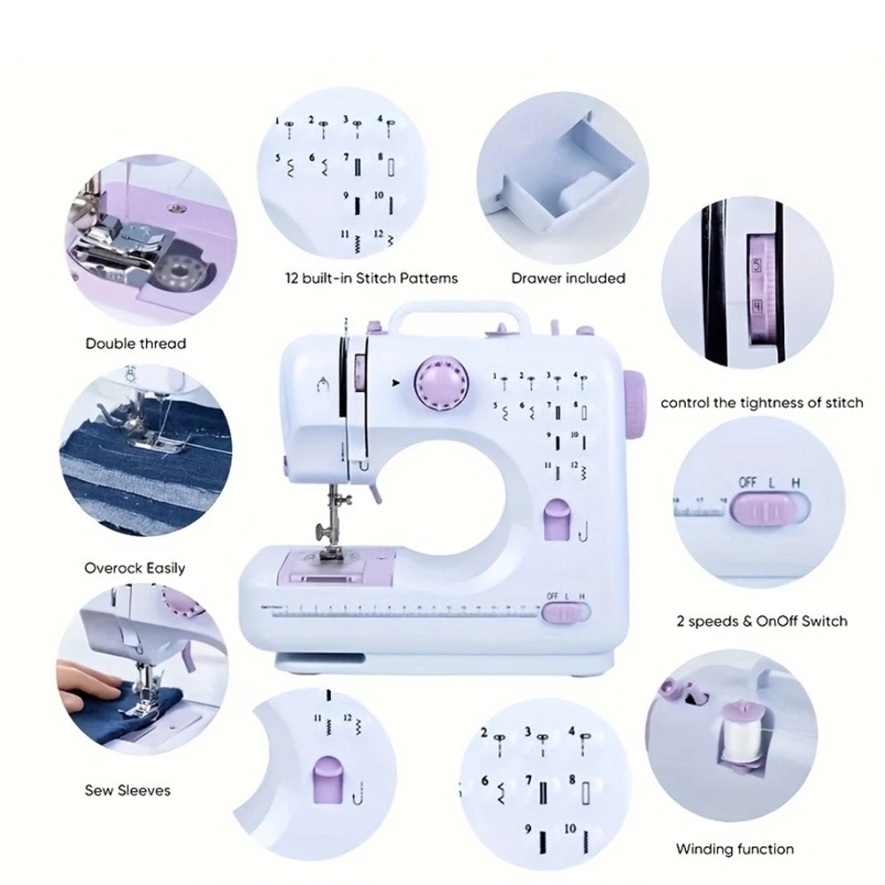 Compact White and Lavender Portable Sewing Machine - Picture 4 of 11